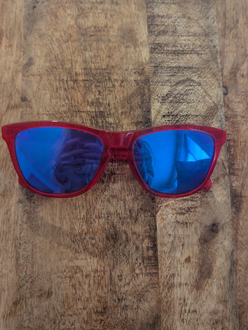 Oakley Frogskin Red Sunglasses with Blue Mirrored Lenses